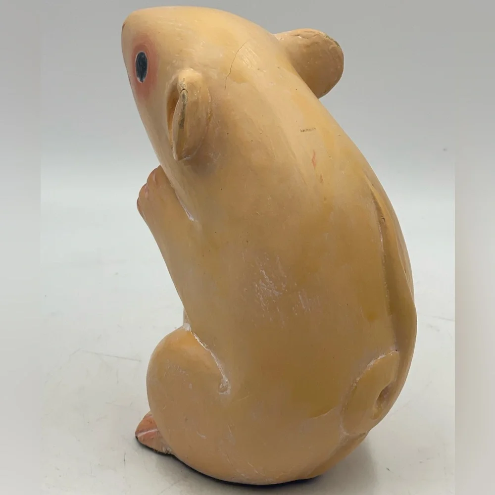 Vintage 6” Solid Wood Mouse / Hamster Hand Carved & Hand Painted Sculpture